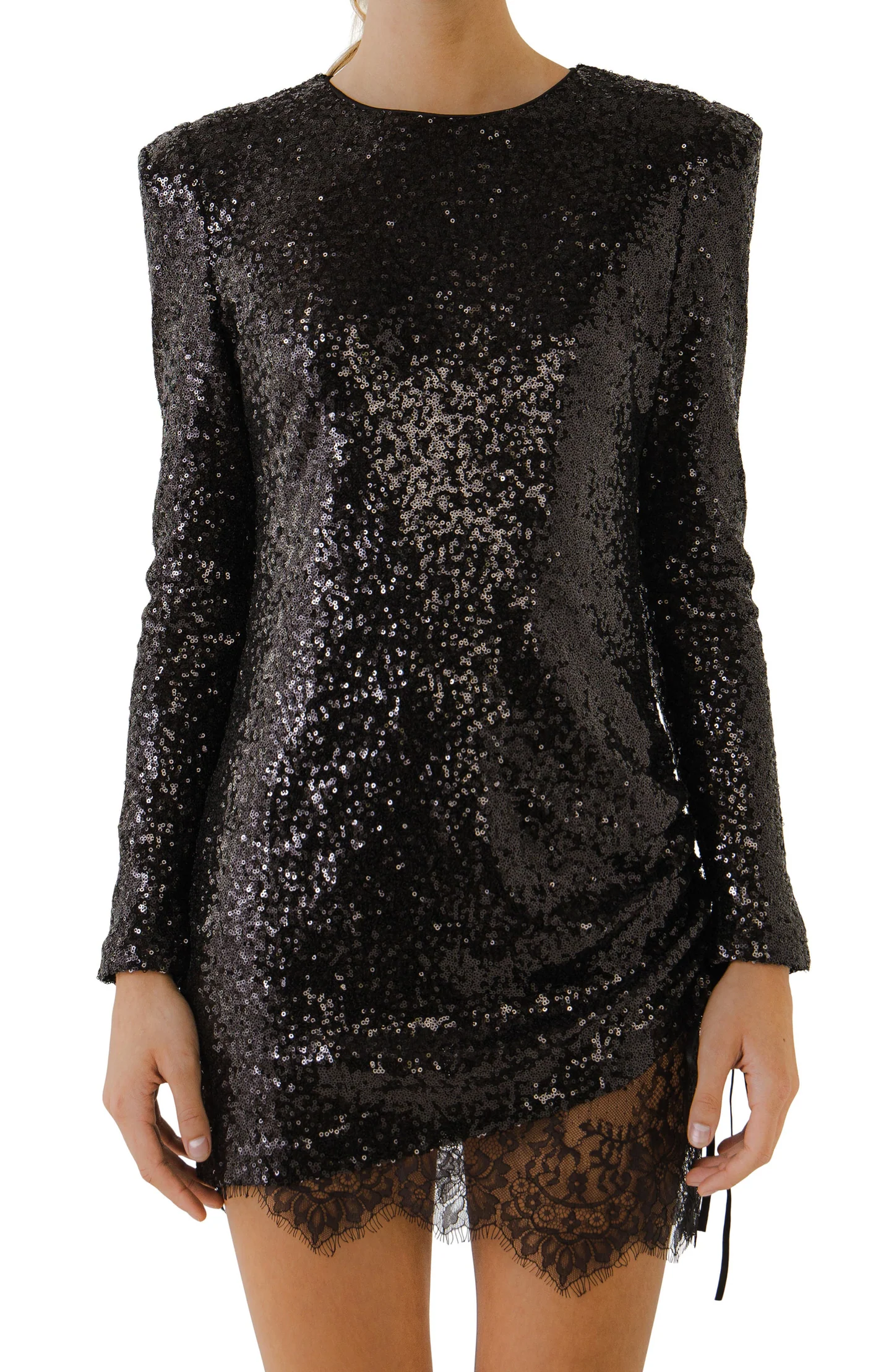 Sequin & Lace Long Sleeve Minidress